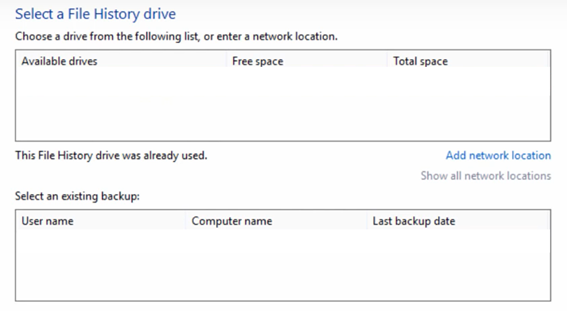 Select a File History drive